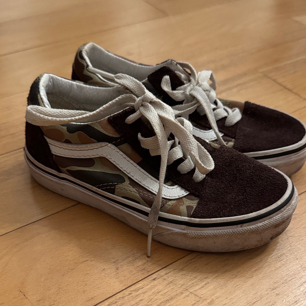Kids Camouflage and Dark Brown Vans 12.5